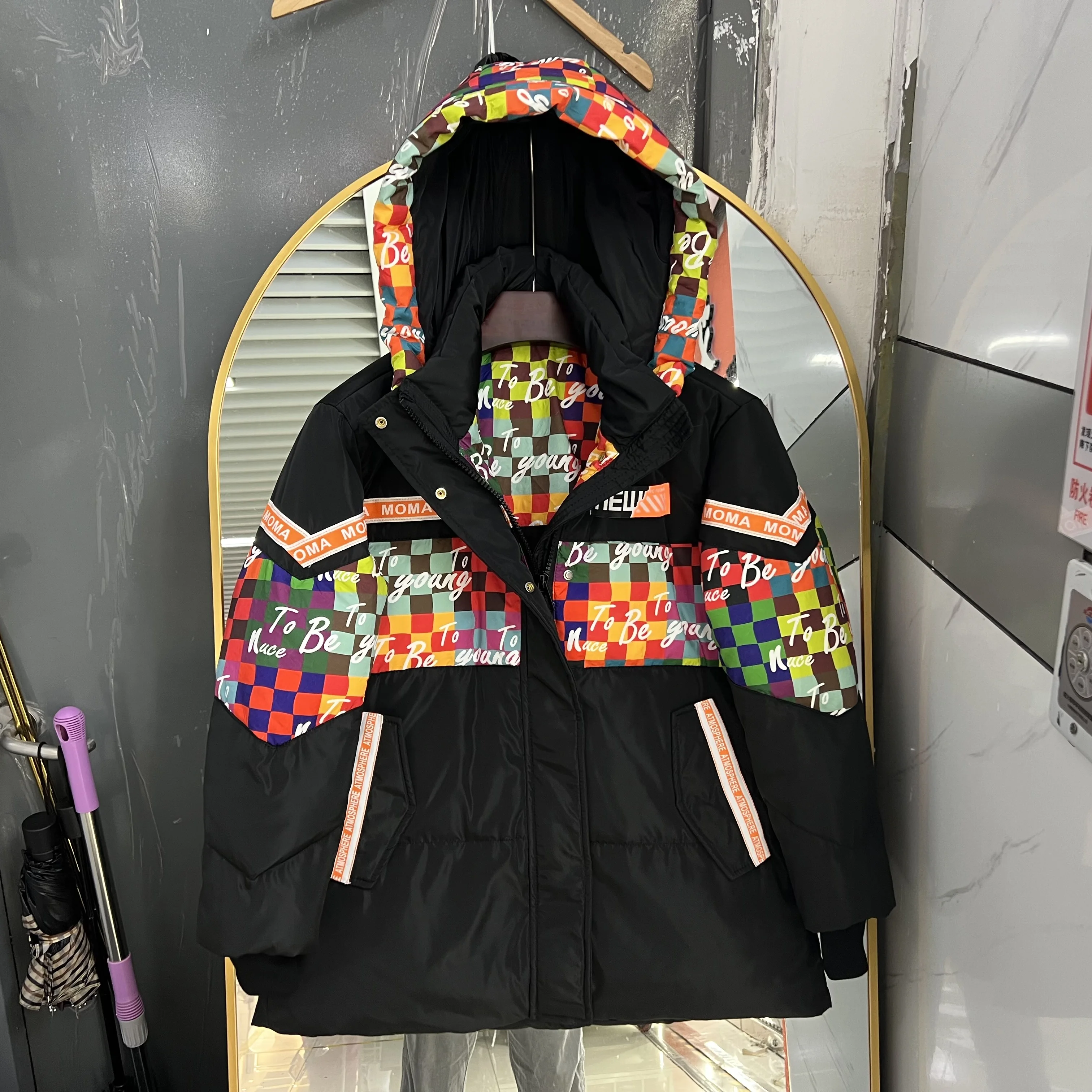 

2023 Winter New Down Jacket Women Fashion Hooded Casual Warm Splicing Thickening Loose Long Sleeve White Duck Down Coat L555