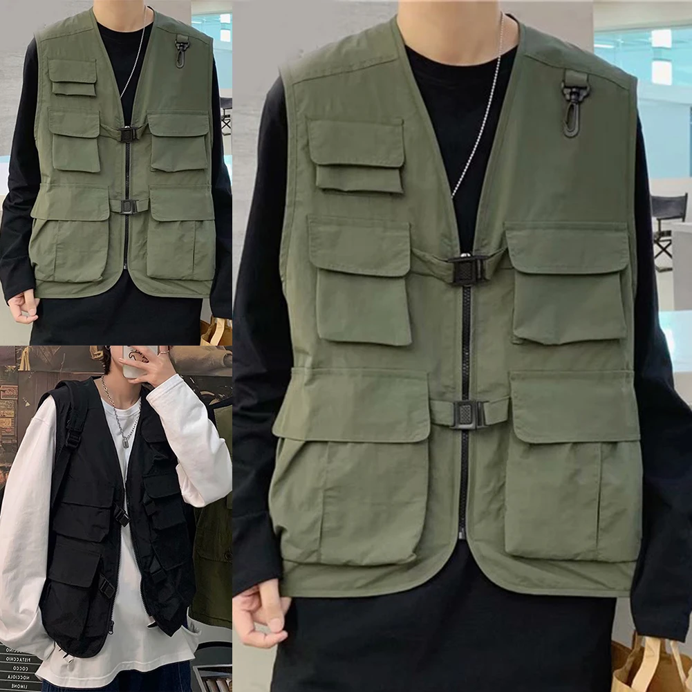 Cargo Waistcoat Vest Vacation Autumn Casual Coat Daily Fashion Holiday Jackets Outerwear Sleeveless Solid Color