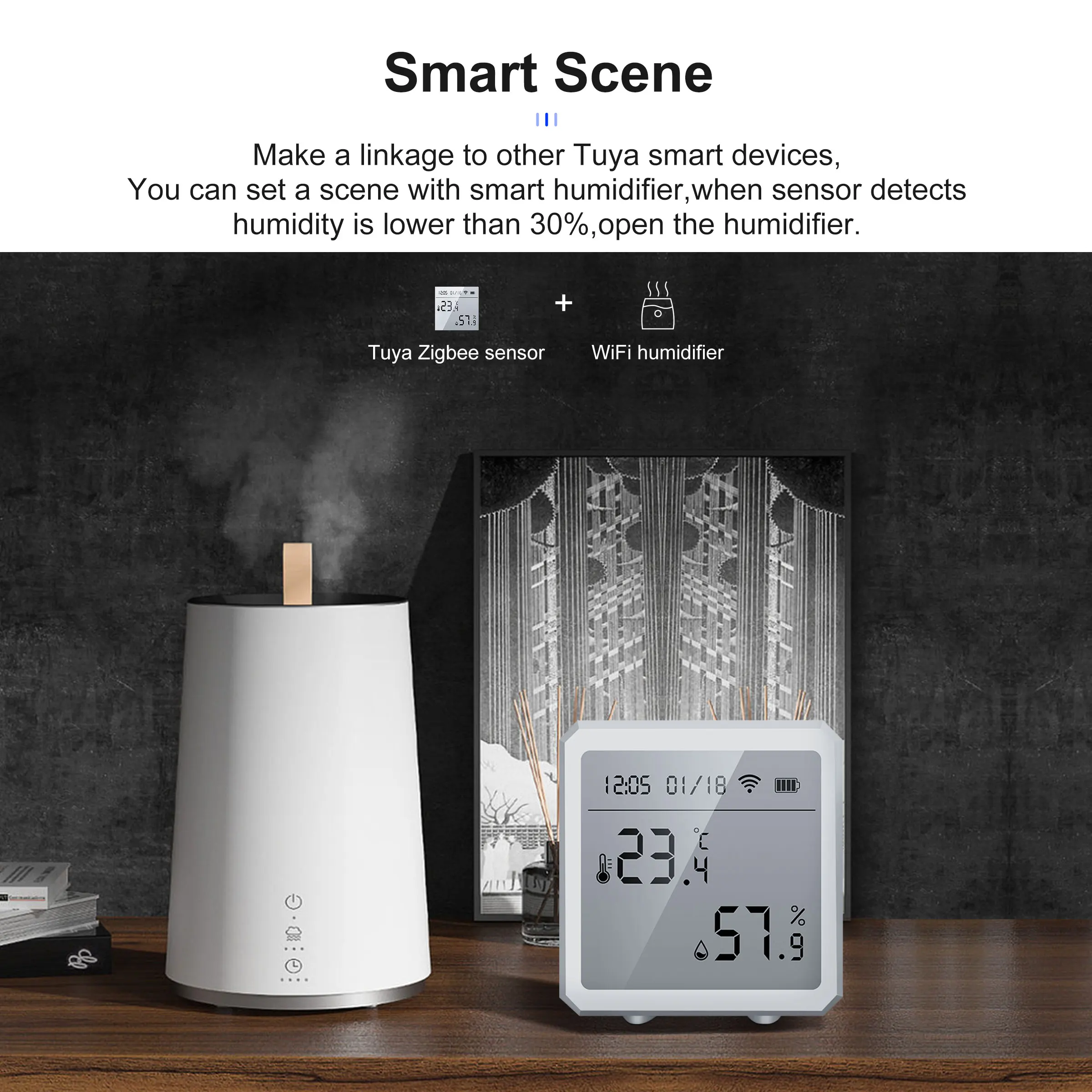 GIRIER Tuya ZigBee 스마트 온도 습도 센서, LCD 화면, 무선 스마트 습도계 온도계, Hey Google Alexa 작동
