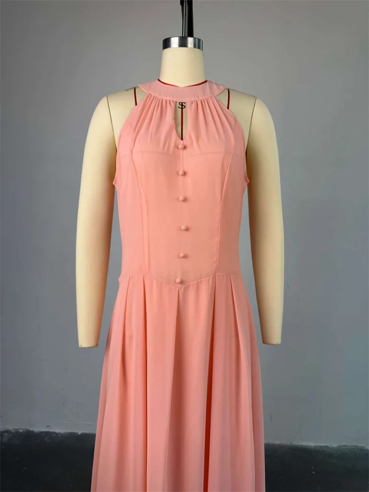 Wmstar Dresses for Women Wholesale Pink Color Sleeveless Waist Mcinching Mid Length Elegant Sweet Long Dress New in Summer