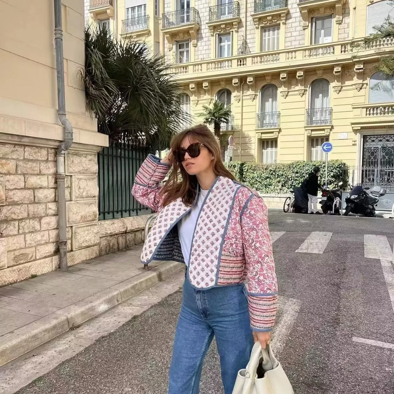 New printed reversible quilted coat cardigan match color little cotton-padded jacket woman