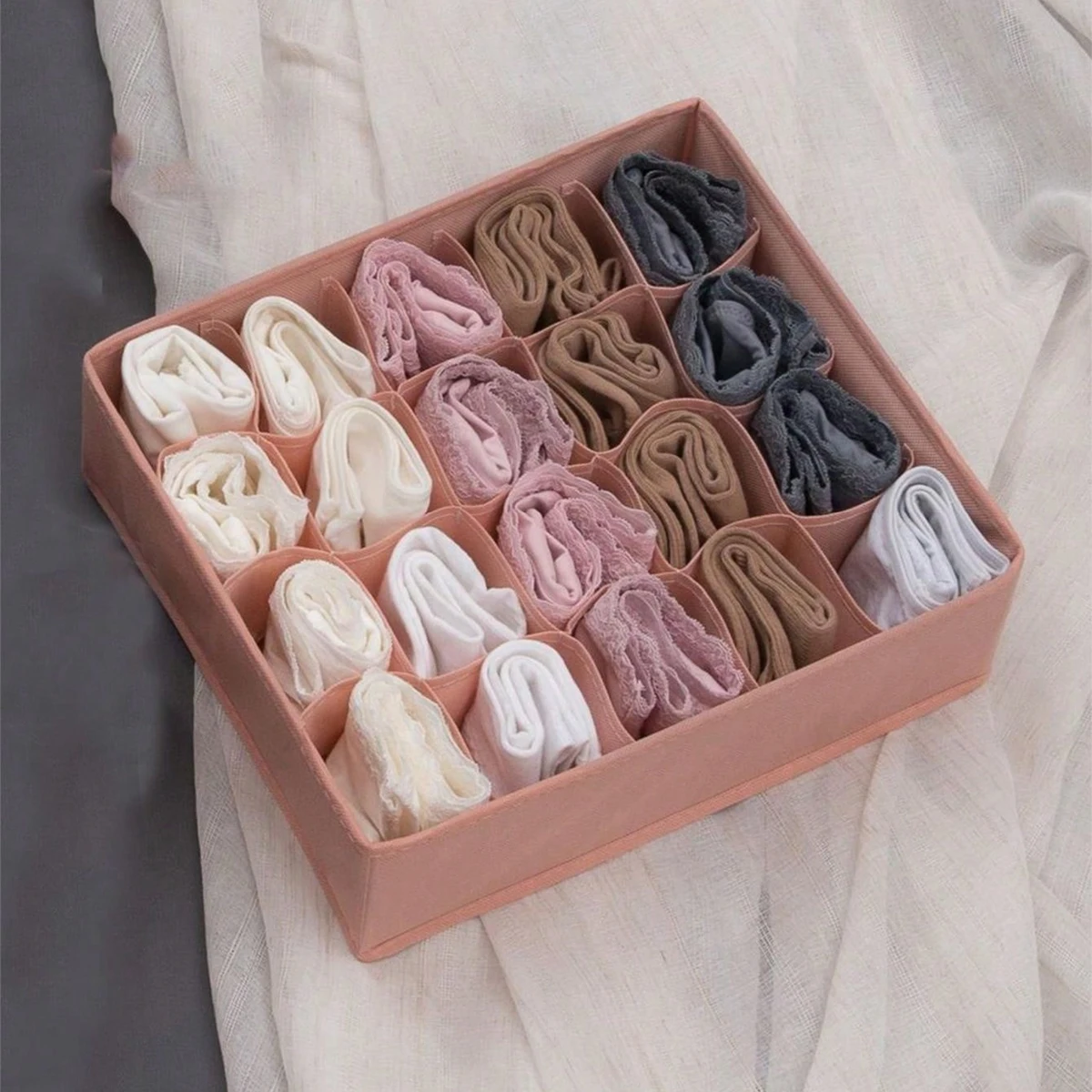 1pc breathable fabric underwear storage box, folding multifunctional drawer organizer for bras and socks, drawer organizer 2