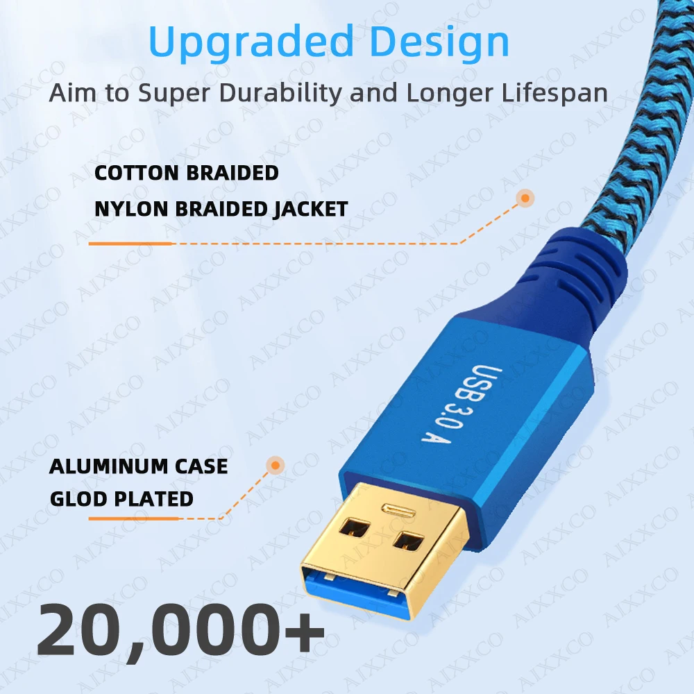 AIXXCO 1M 2M 3M 5M USB 3.0 유형 A - USB3.0 유형 B 프린터 케이블 고속 사각형 포트 데이터 컴퓨터 연결