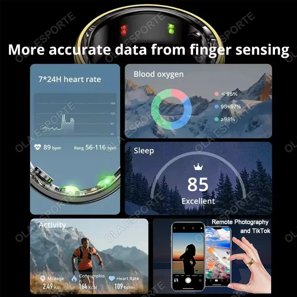 2026 New Smart Ring Heart Rate Blood Pressure Sleep Monitoring Motion Tracking IP68 Waterproof Men Women Smart Ring Holiday Gift 2