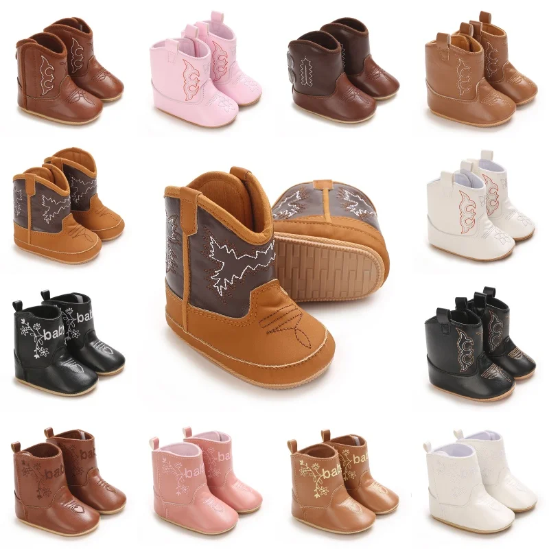 Fashionable 0-18M Baby Boots With Cute Printed High-Quality Soft PU Non Slip Sole For Spring And Autumn Newborn Walking Shoes 1