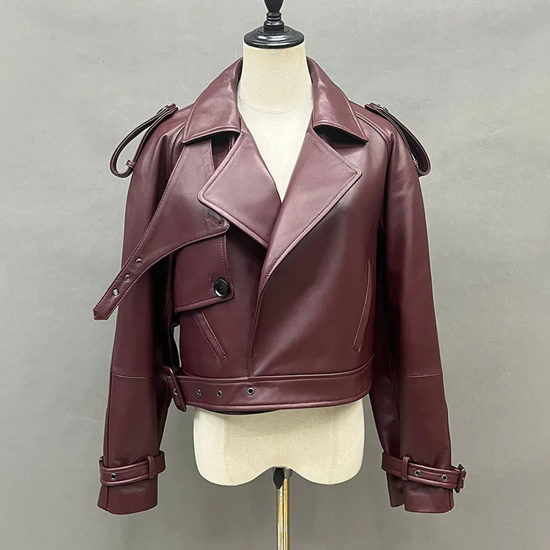 Leather Jackets Women's Genuine Sheepskin Jacket Cropped Coat Short Real Leather Coat FG5796 women leather jacket