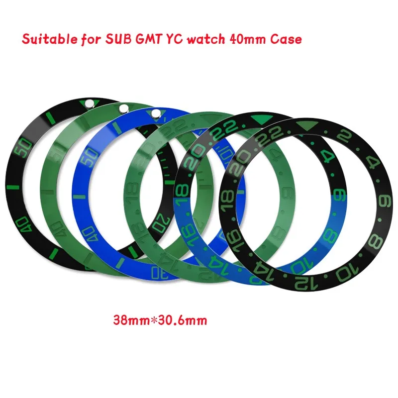 38Mm Nero Verde Blu Anello In Ceramica Verde Cornice Digitale Anello Inserto Adatto Per Rolex Sub Gmt Yc Watch 40Mm Case