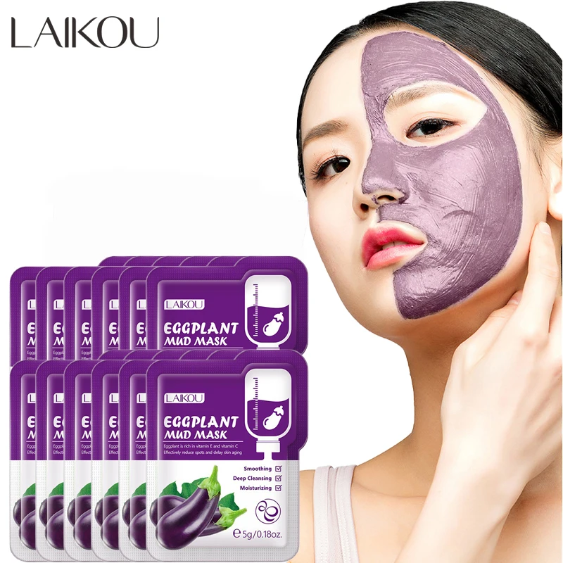 

12pcs Eggplant Mud Mask Oil Control Moisturizing Deep Cleansing Mud Mask Acne Treatment Remove Pores Blackhead Mask Skin Care