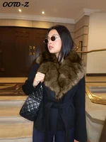 Elegant Faux Fur Lace Up Woolen Coat Women Shawl Collar Belted Waist Full Sleeve Coats Female Spring Winter Fashion Lady Outwear 2