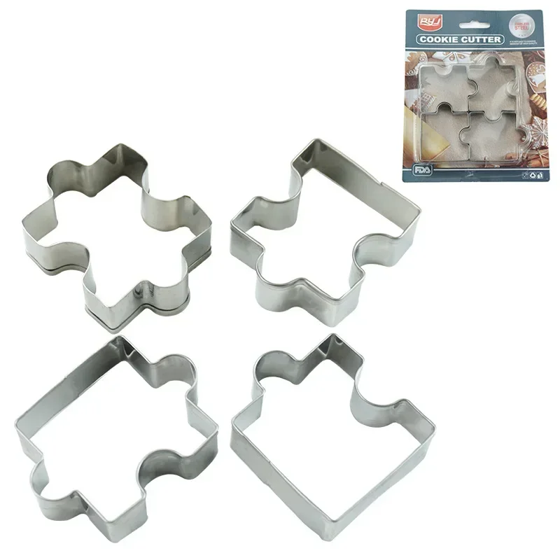 4pcs/set Stainless Steel Biscuit Cutter Puzzle Piece Mold Cutter  Cookie  Cake Frame Mould Pastry Baking Tools Accessories