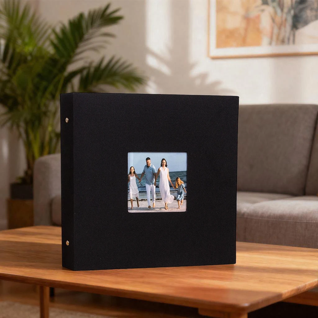 Elegant Self-Adhesive Photo Album with Window Cover - White Fabric Pages, 40-Page Capacity - Ideal for Weddings, Travel, and Baby Memories