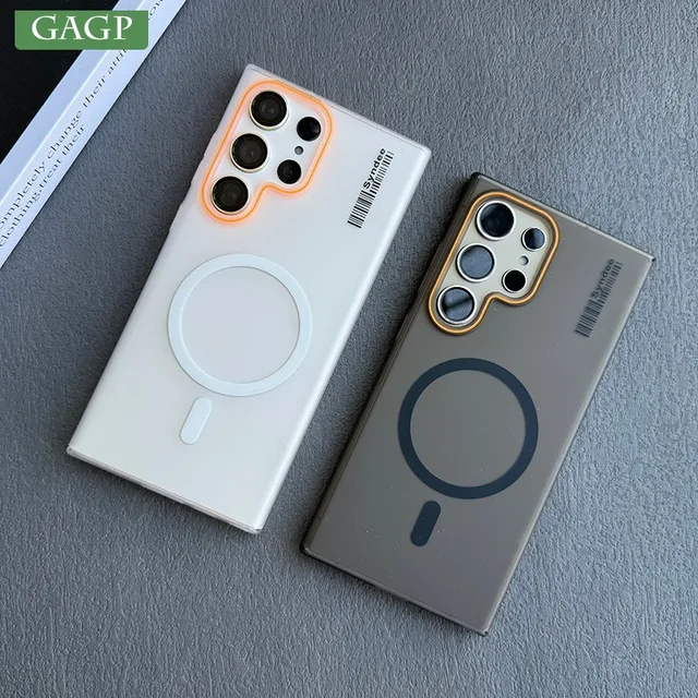 حافظة Magsafe للشحن اللاسلكي المغناطيسي الفاخر لهاتف سامسونج S24 S23 S22 S25 Ultra Note 20 غطاء التسمية النحيف لهاتف Galaxy S25 Plus