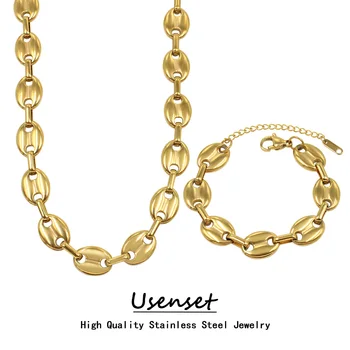 USENSET 넓은 청키 커피 콩 스테인레스 스틸 쥬얼리 세트, 펑크 유니섹스 데일리 웨어 액세서리 선물, 8mm, 13mm