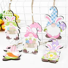 

Easter Cute Hanging Ornaments Wooden Color Rabbit Egg Alphabet Printing DIY Crafts Bunny Carrot Home Party Wall Door Decorations