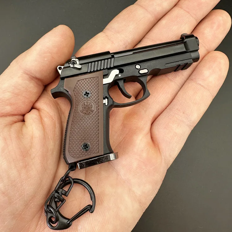 1/3 Mini Pistol Shape Keychain Alloy Gun Model Key Chain Bag Fidget Gadgets Pendant Ornament for Gift for Men Boys 5