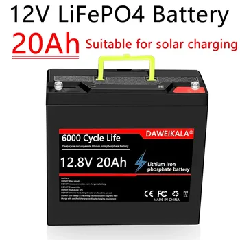 12V 20Ah Lithium Battery LiFePO4 DeepCycle Rechargeable Battery With 20A BMS For Solar Wind Power Marine Fish Finder Ride-on Toy