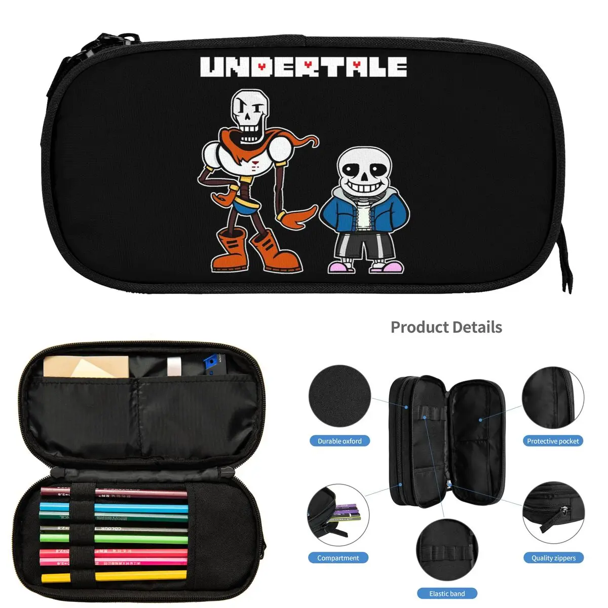 Undertale 게이머 게임용 연필 케이스 학생용 선물 펜 박스 연필 가방 대용량 연필 파우치
