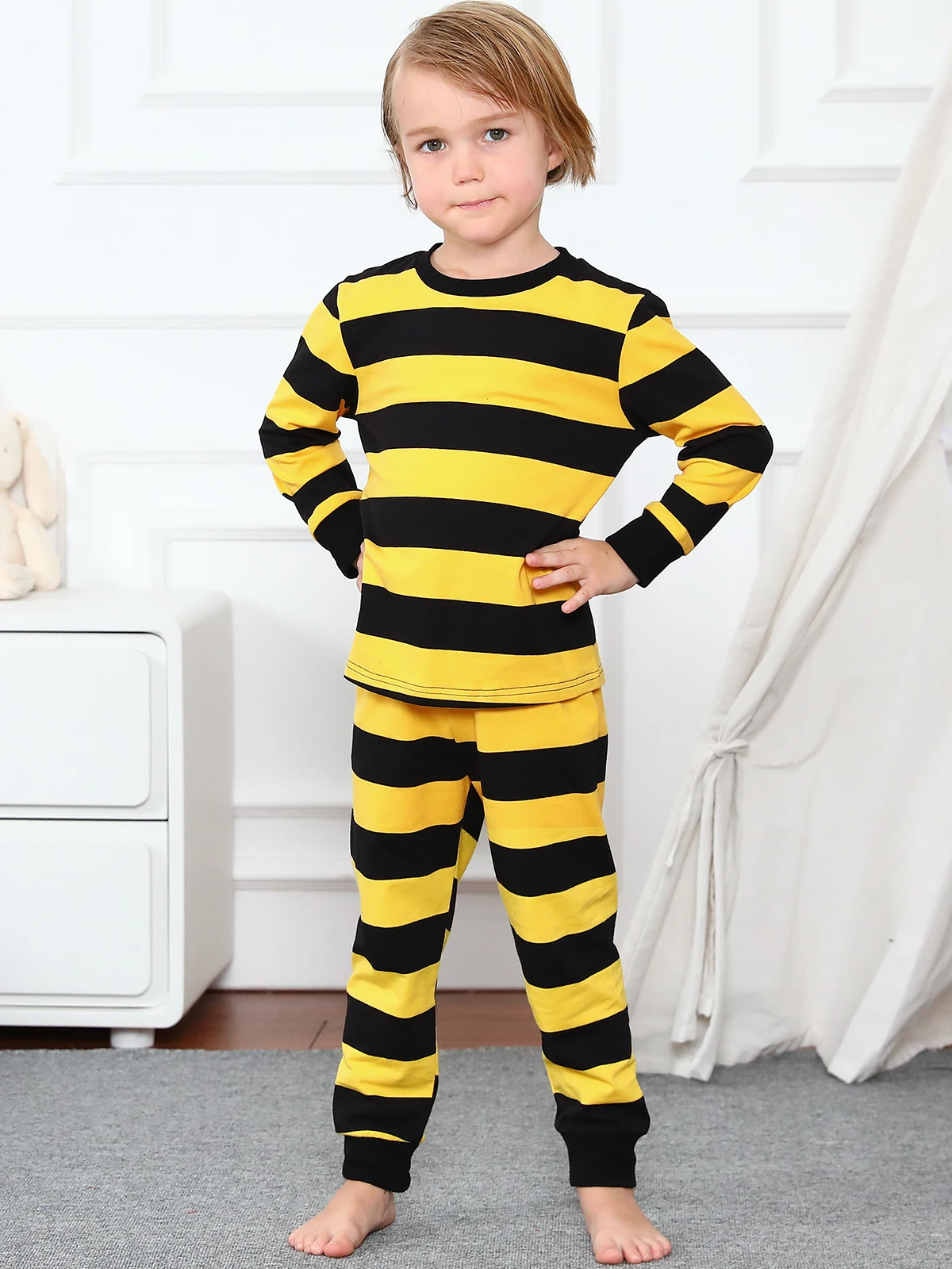 Gelb und schwarz gestreifte Pyjamas für Kleinkind Jungen Mädchen Halloween Biene Pyjamas für Kinder Pyjamas Infanf Party Geschenk Nachtwäsche – Detail 2