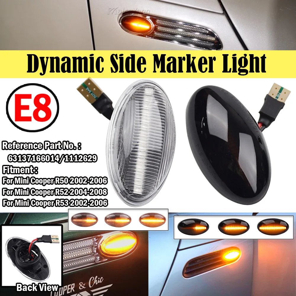 Indicatori Di Direzione Laterali A LED Dinamici Per Mini Cooper R50/R52/R53 (2001-2008), Sequenziali Ambra, Lenti Fumé, Plug And Play, Omologati CE.