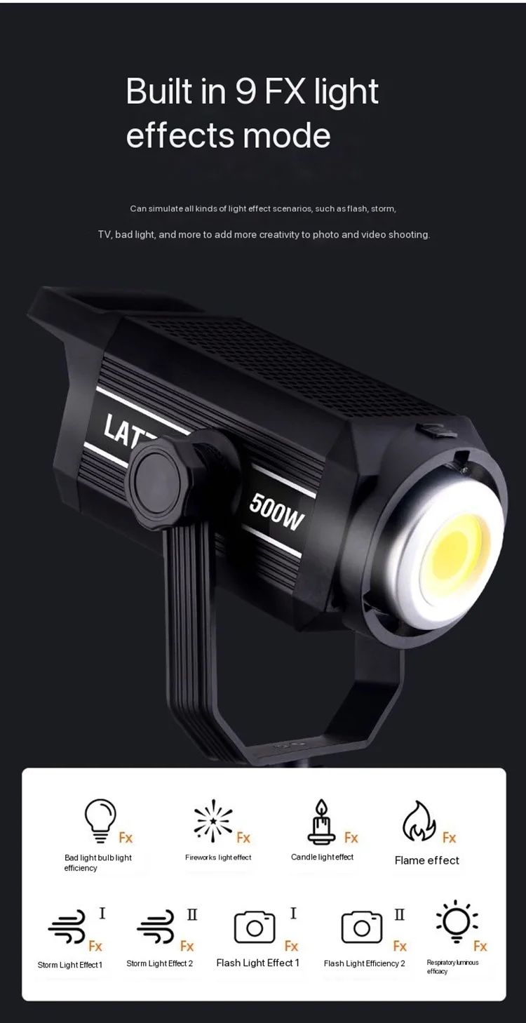 LATZZ 500W LED Video Light Bi-color 300w 400w Continuous Output COB Photography Light APP Control Studio Lamp for Live Streaming 3