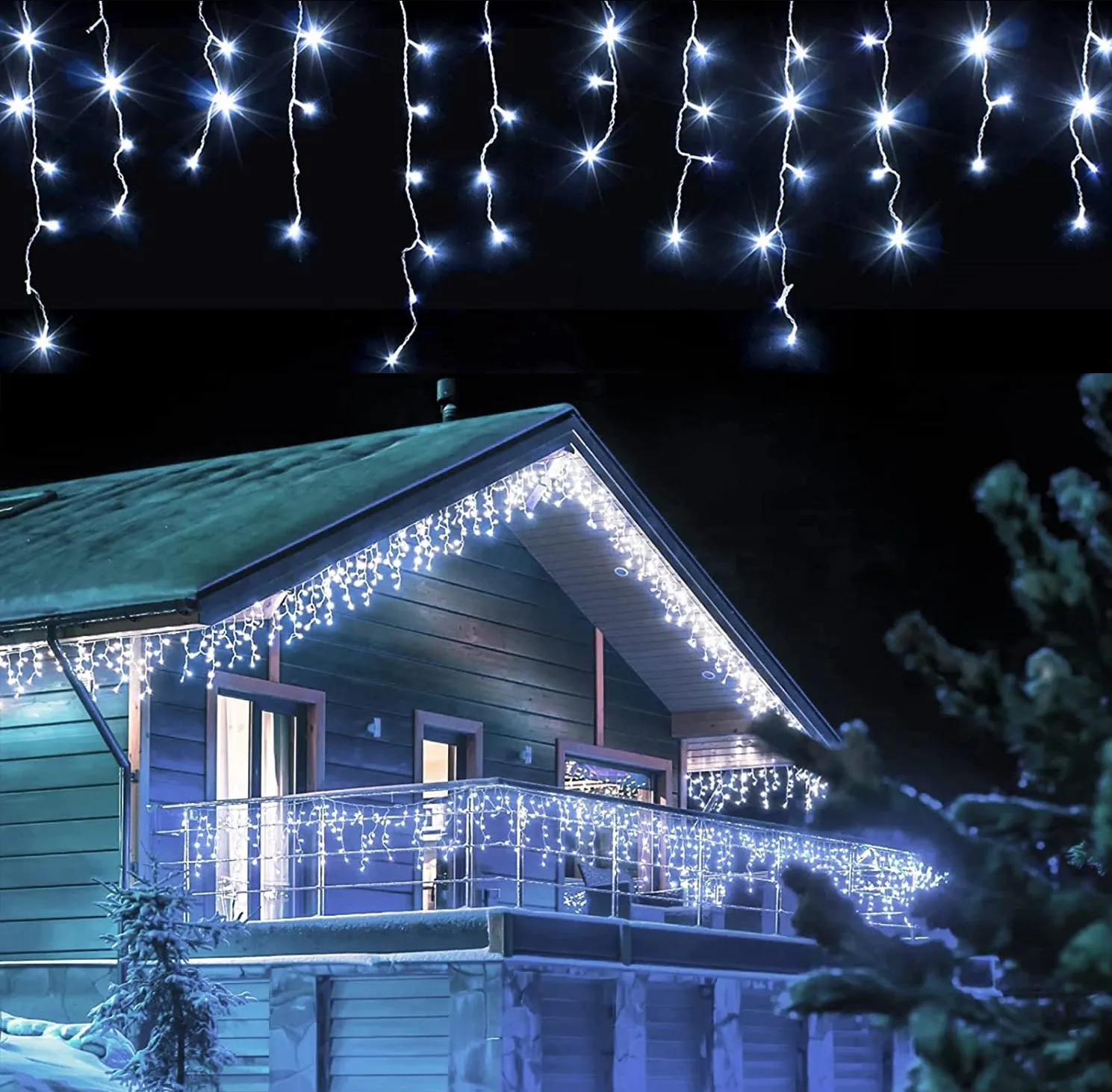 thumbnail image 1 of Luces LED navideñas de carámbanos para colgar en el techo al aire libre, cortina de luces de hadas de 4 m x 0,4/0,5/0,6 m para decoración de Navidad, Año Nuevo y bodas, 1 of 5
