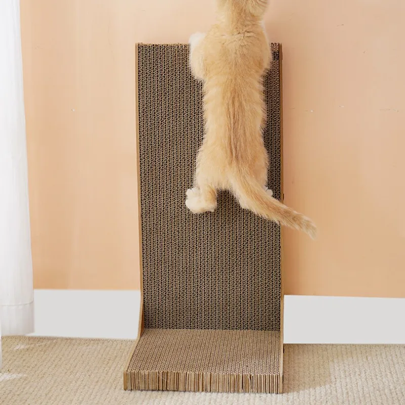 L-Shaped Cat Scratcher Pad - 27 Inch Tall Corrugated Cardboard Scratching Post For Indoor Cats