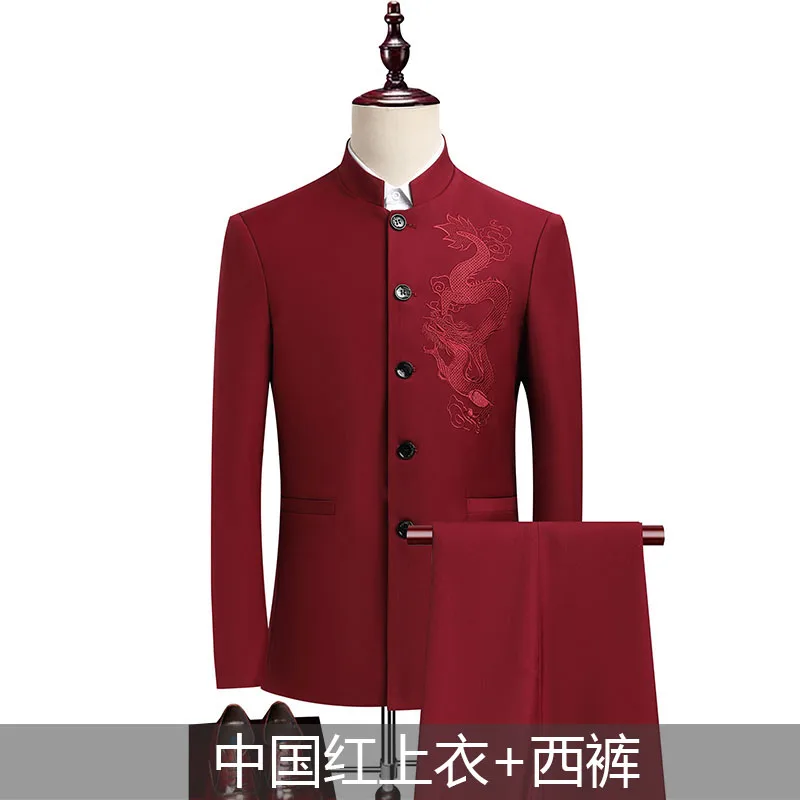 Suit (Blazer+ Pants) Men's Fashion Gentleman Business Outdoor Standing Collar Gentleman Wedding Work Slim Casual MAO Suit