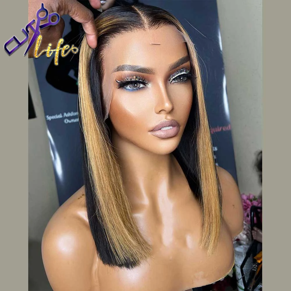 Brown Highlight Color Short Bob Cut Wigs 13x4 Lace Front Wig Human Hair Wigs Preplucked 4X4 Lace Closure For Black Women