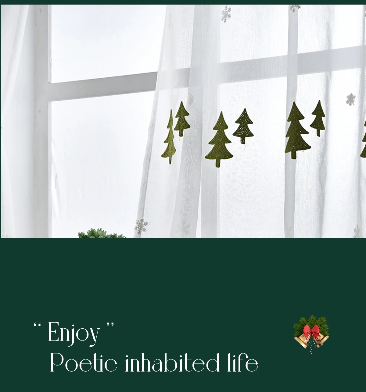 Description Picture 4 of itemChristmas Tree Curtain for Living Room Sheer Tulle Voile Drapes Embroidered Window Screen Christmas Decoration 1PC