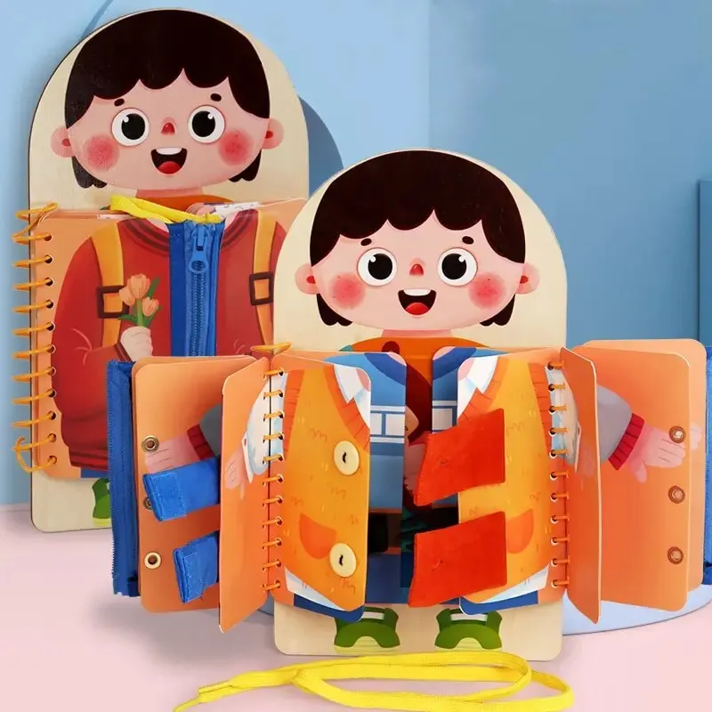 Wooden Busy Board Montessori Toys Early Education Children Life Skills Tying Shoelaces Zipper Buckles Puzzle Gift