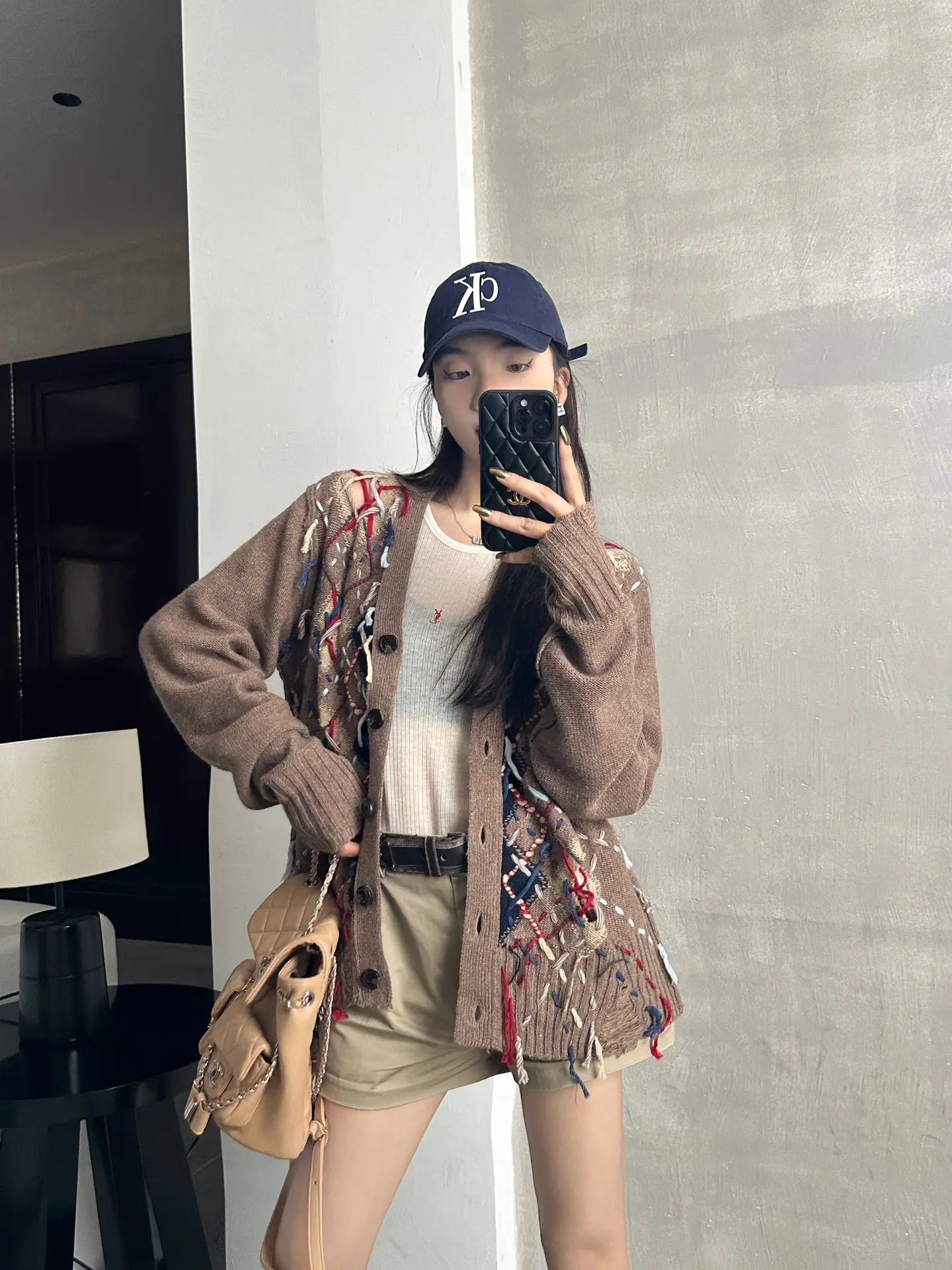 

Luxury Brand Sweaters For Women 2023 Autumn Winter Brown Diamond Check Embroidered Sweater Casual Knitwear Tassel Edge Cardigans