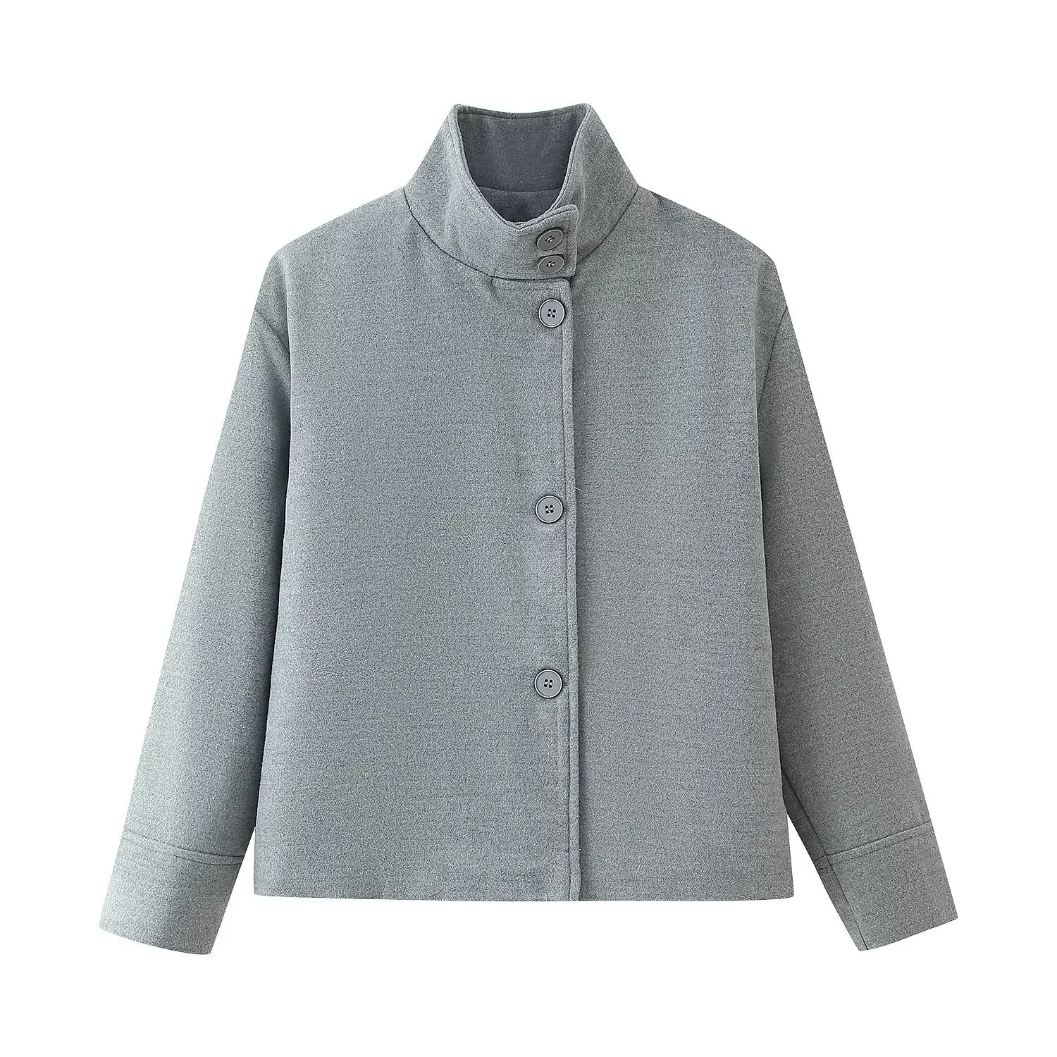 2025 Autumn Dark Blue Jacket Women Single Breasted Stand Collar Loose Female Coat Casual Style Lady Street Short Outwear Tops