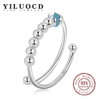 New 925 Sterling Silver Stress Relief Fidget Spinner Rings Rotate Beads Anxiety Adjustable Rings for Women Men Fine Jewelry 1