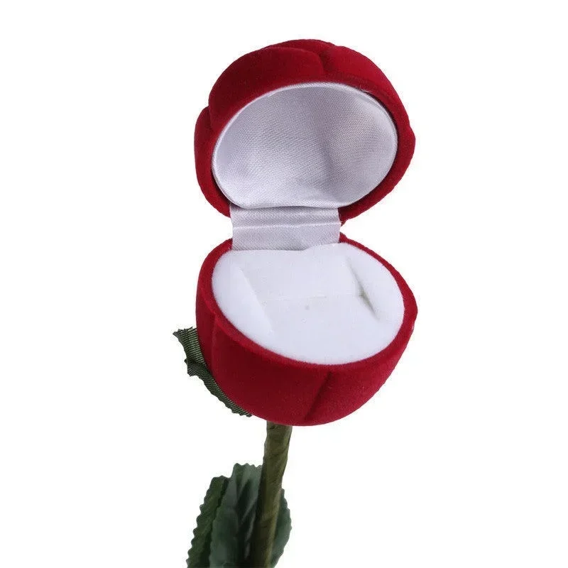 1pc Portable 3D Red Rose Jewelry Box Wedding Ring Gift Box Earring Storage Display Stand Earring Ring Gift Box