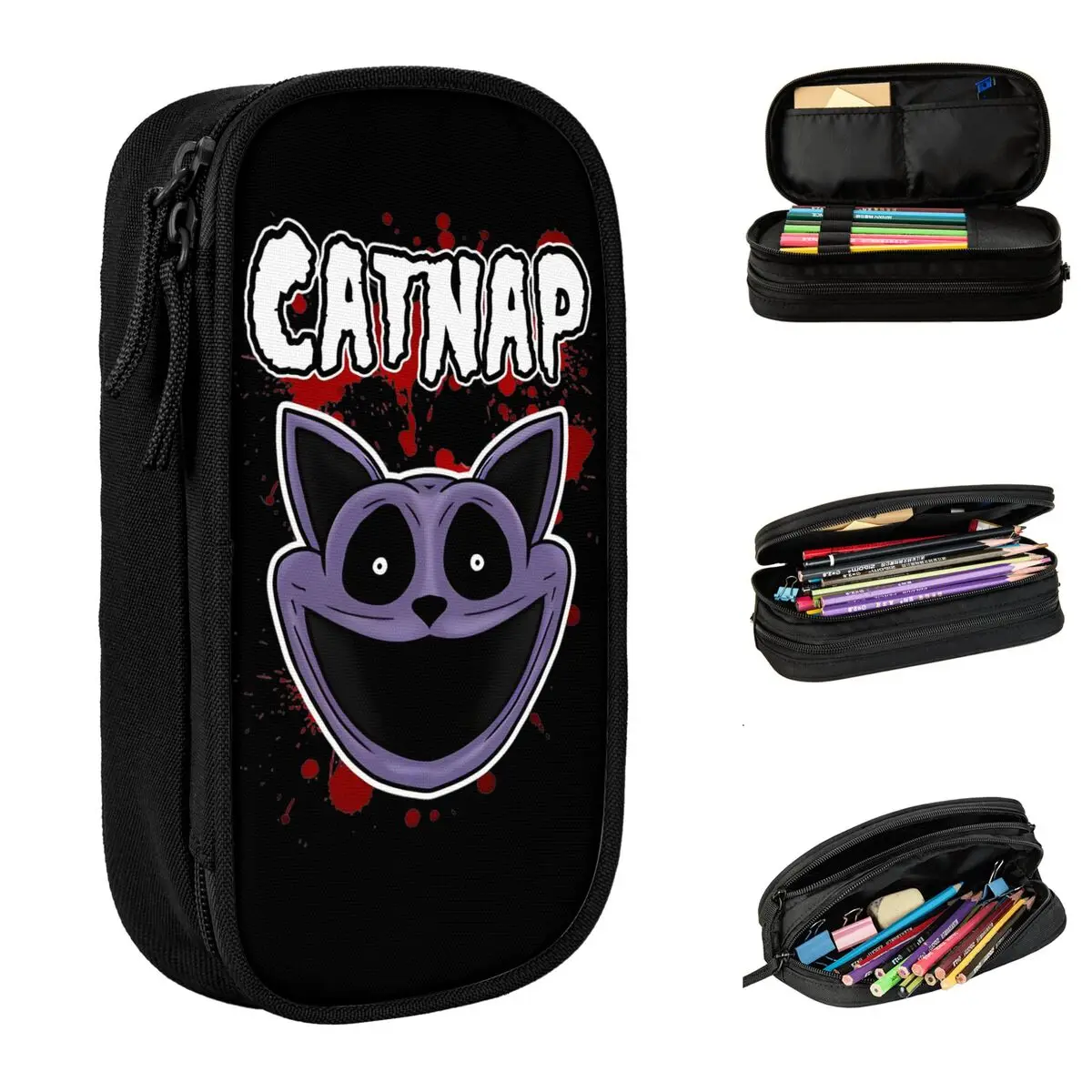 

Коробка для ручек CATNAP в виде монстра и крови, двухслойный школьный пенал большой вместимости, подарок на день рождения