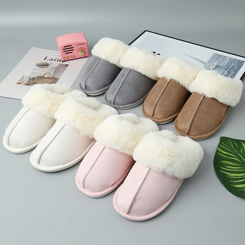 

Enlarged Plush Warm Home Slippers for Men and Women Indoor House Thermal Insulation Cotton Fluffy Slippers
