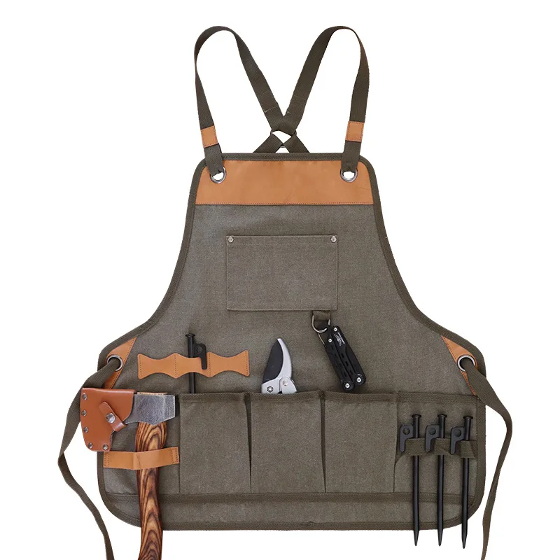 

New Brown Belt Thick Canvas Long Short Apron Japanese Outdoor Durable Canvas Waist Gardener Handmade Hair Dressing Work Apron