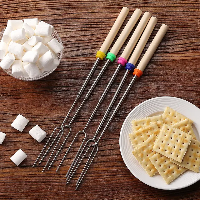 Marshmallow Pörkölt Botok, 32 ”, Kiterjeszthető Rozsdamentes Acél A Smores Botokhoz, Tábortűzhez, Pillecukor Hot Doghoz - Image 6