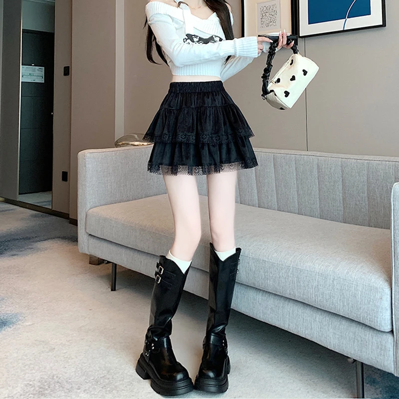 y2k Mini Skirt Women Coquette Clothes Lolita Fairycore High Elastic Tiered Ruffle Skirts Goth Lolita Skirts Streetwear