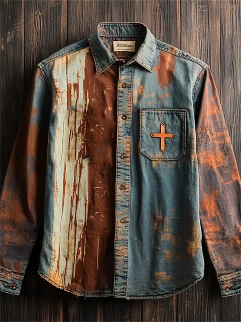 New Vintage Men's Linen Shirt Long Sleeve Chic Top Kitten Pattern Holiday Lapel Collar 3D Wave Printed Shirt Top 2