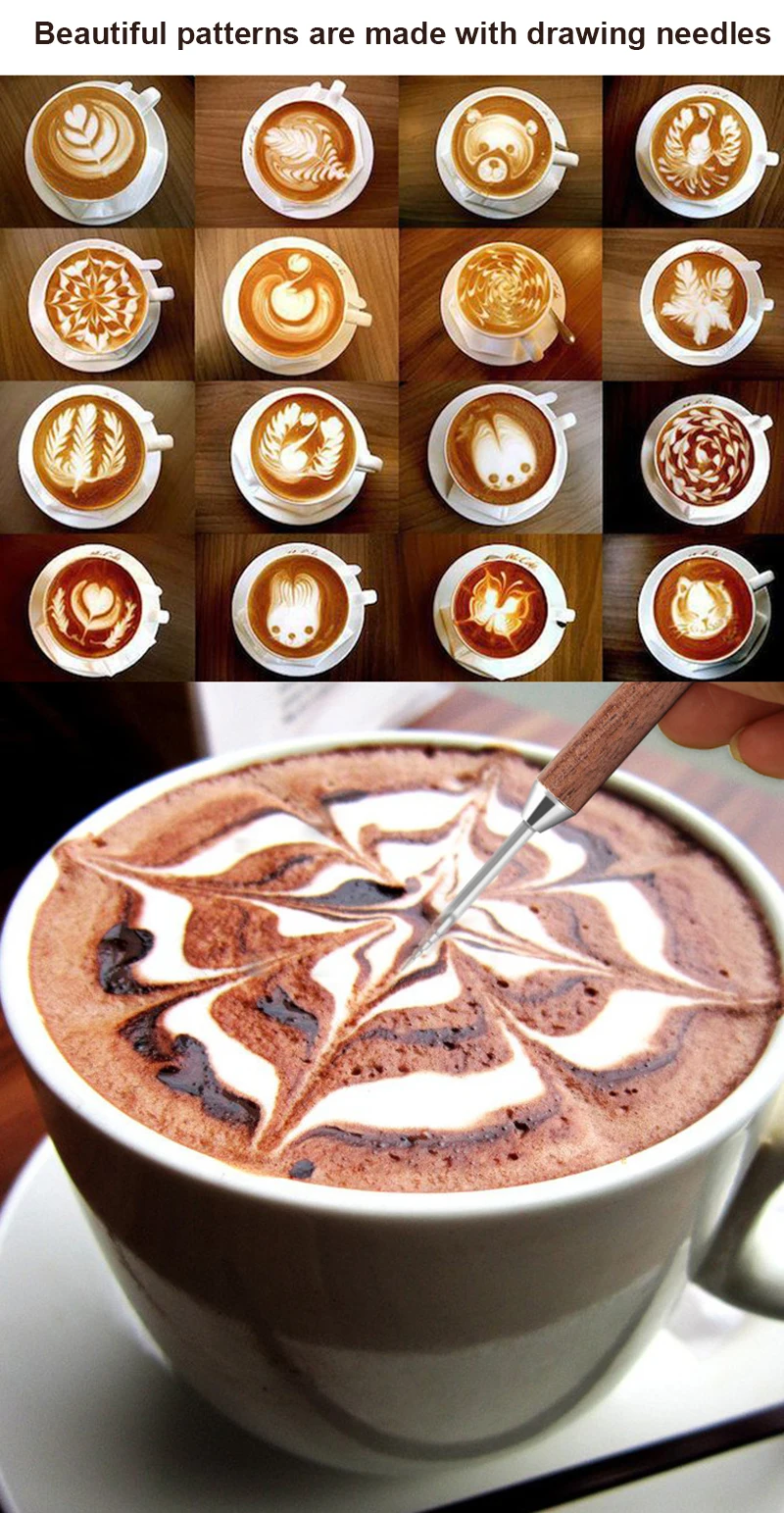 Mduoduo Fancy Latte Coffee Hook Flower Carve Stick Flower Needle Coffee  Latte Art Pen 4 Pcs