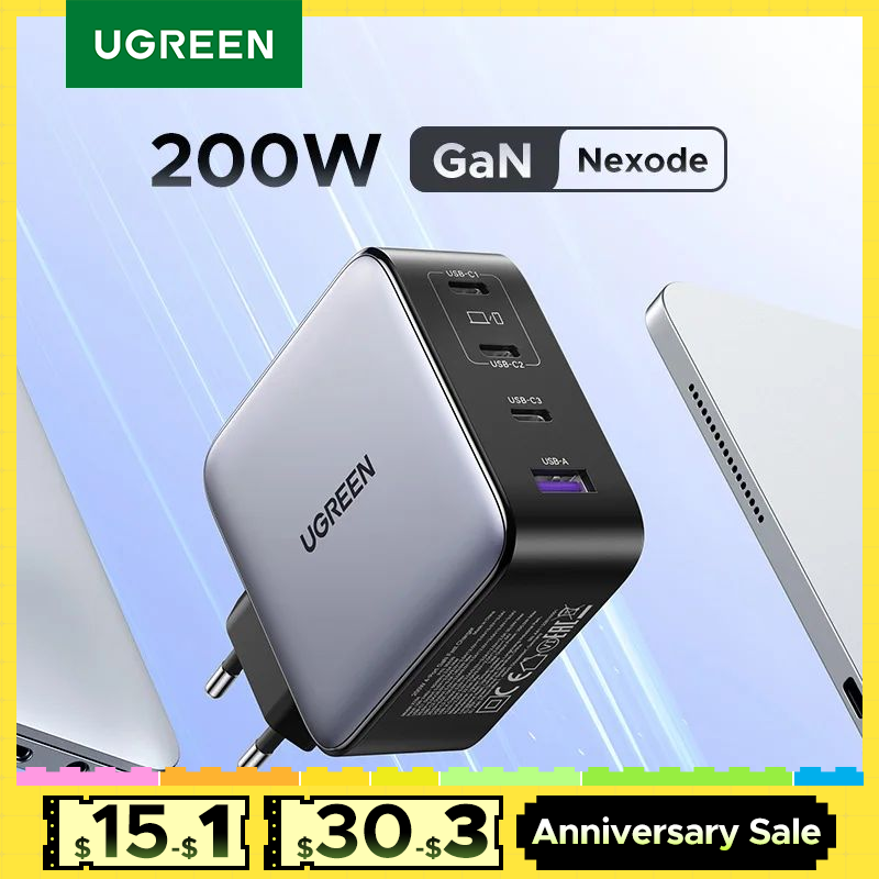UGREEN 200W GaN Charger PD 3.1 QC4.0 3.0 Quick Charge For Macbook Air Laptops iPhone 16 15 Pro Max Samsung S25 Xiaomi Tablets