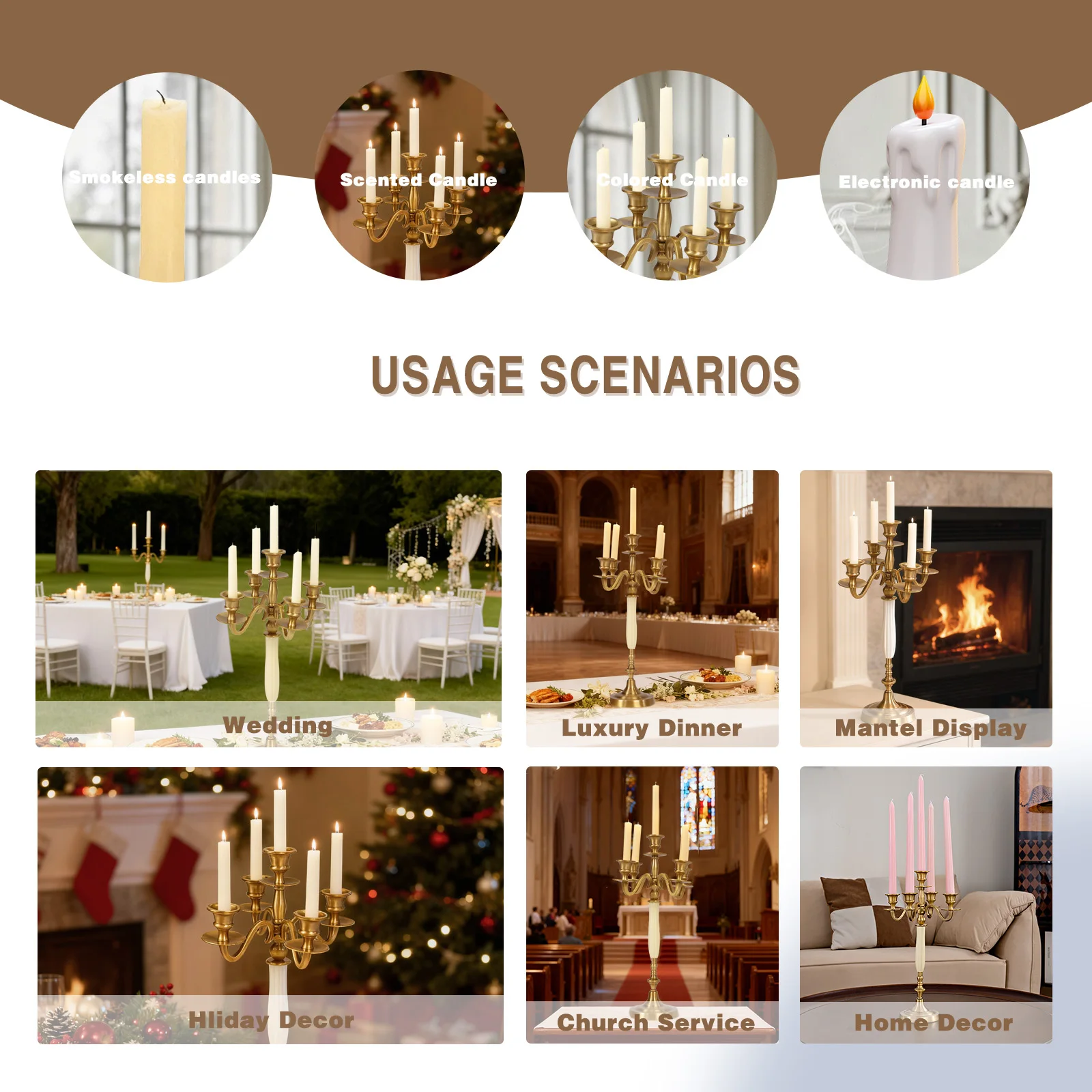 Metal Bronze Candelabra Candle Holder for Wedding Home Decor