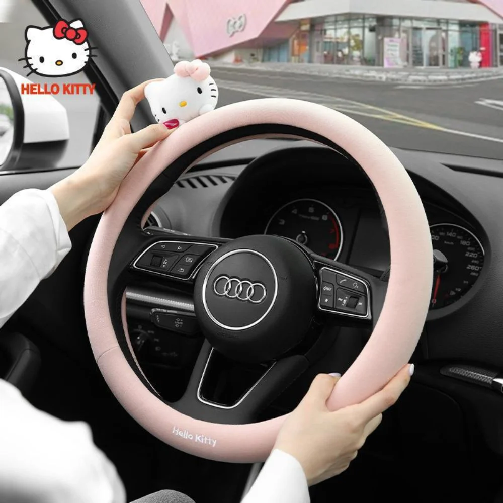 

38Cm Kawaii Sanrio Hello Kitty Steering Wheel Cover Cartoon Anime Anti-Slip Elasticity Steering Covers Protector Car Accessories