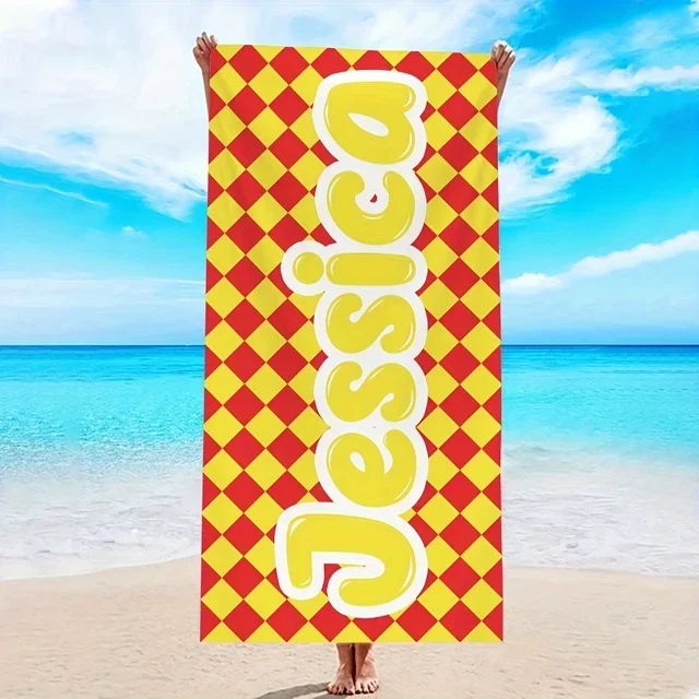Custom Yellow and Red Checkered Beach Towel 1 | Custom Yellow and Red Checkered Beach Towel 15