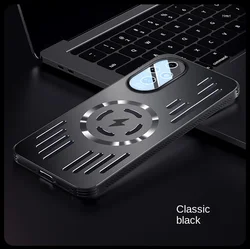 Enhanced Heat Dissipation Magnetic Wireless Charging Protective Metal Case for Honor 300 Ultra (Black)