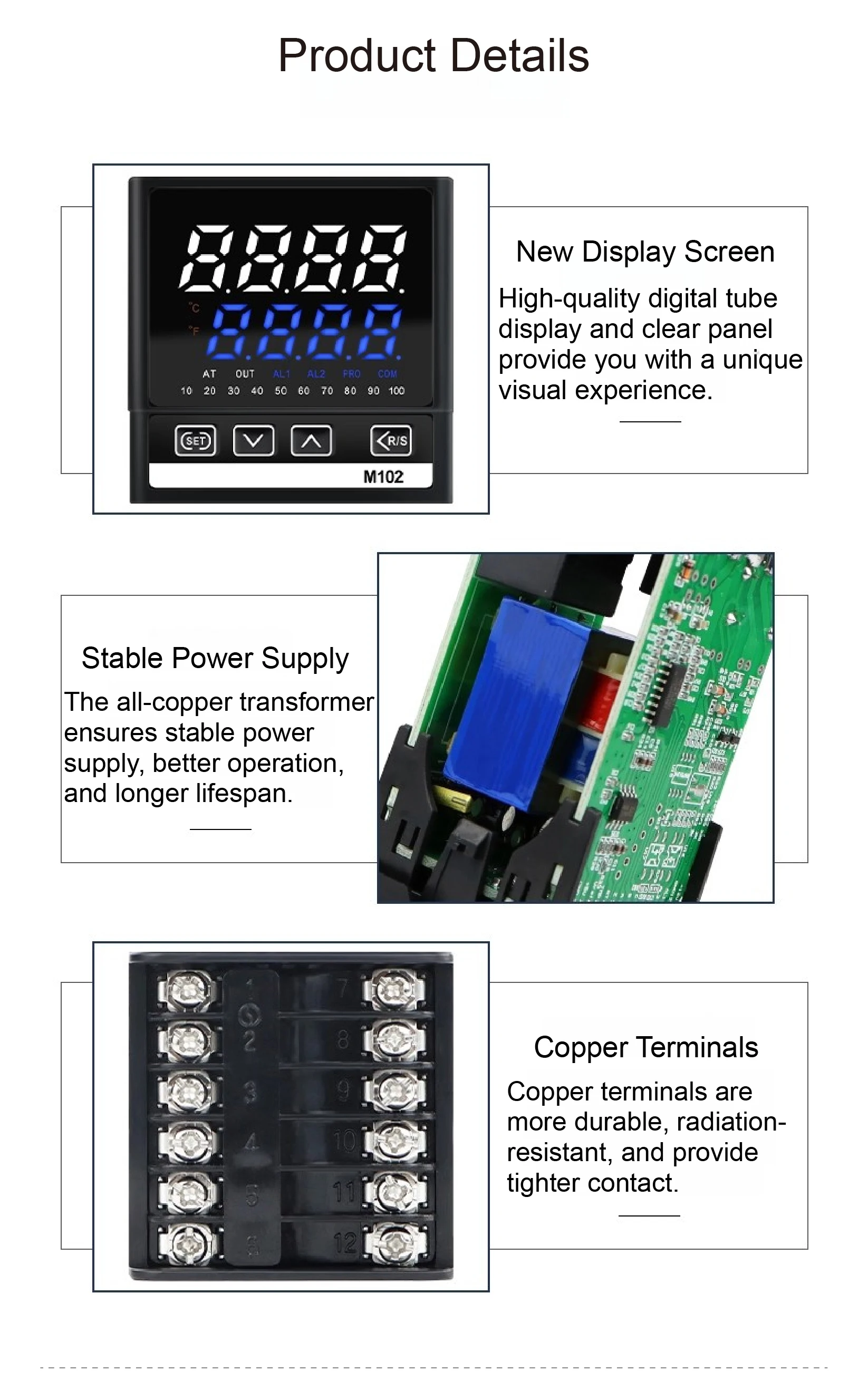 Large Screen Digital PID Temperature Controller Panel Mount Universal Input Rela