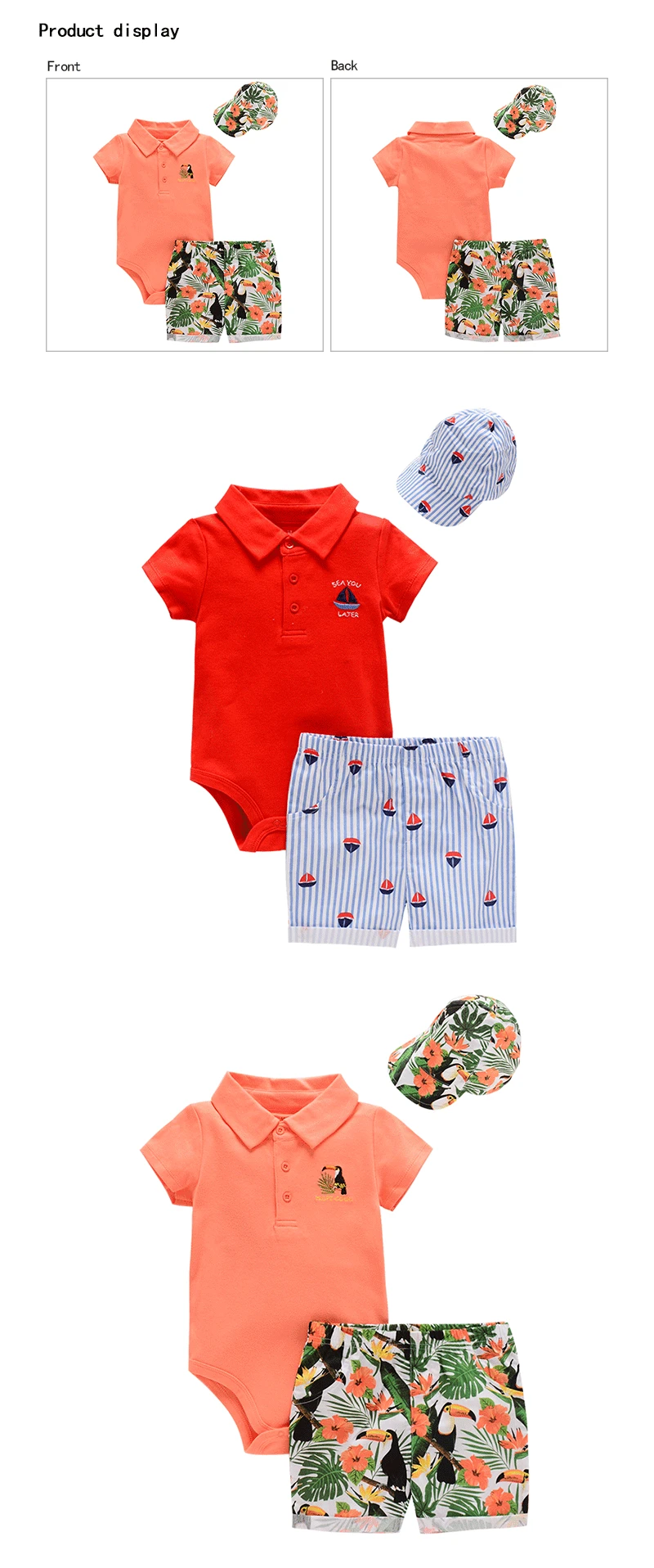 Kids Clothing Outfit Newborn Toddler Clothes Sets Boys Tops+ Shorts Has 3Pcs Casual Suit Sets