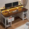 55" Computer Desk with Drawers, Power Outlets, Long Monitor Stand, Storage Cabinet Desks with Drawers, Computer Desk 2