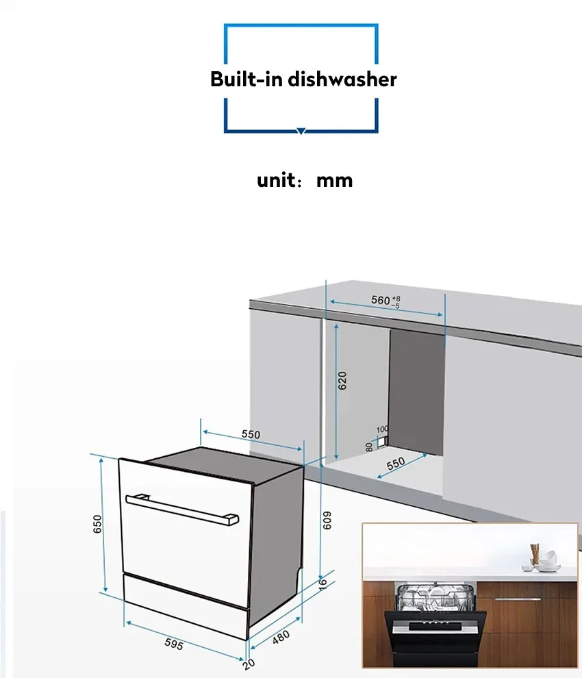 Black Glass Door Embedded Automaticdish Washer Home 8 Sets Of Tableware Commercial Restaurant Kitchen Dishwasher 220 4